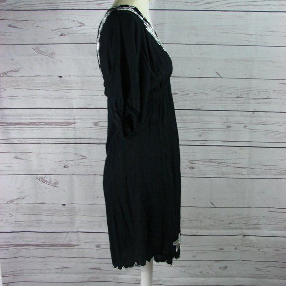 Black W/White Embroidered Floral Dress Tunic Top S - Picture 9 of 15